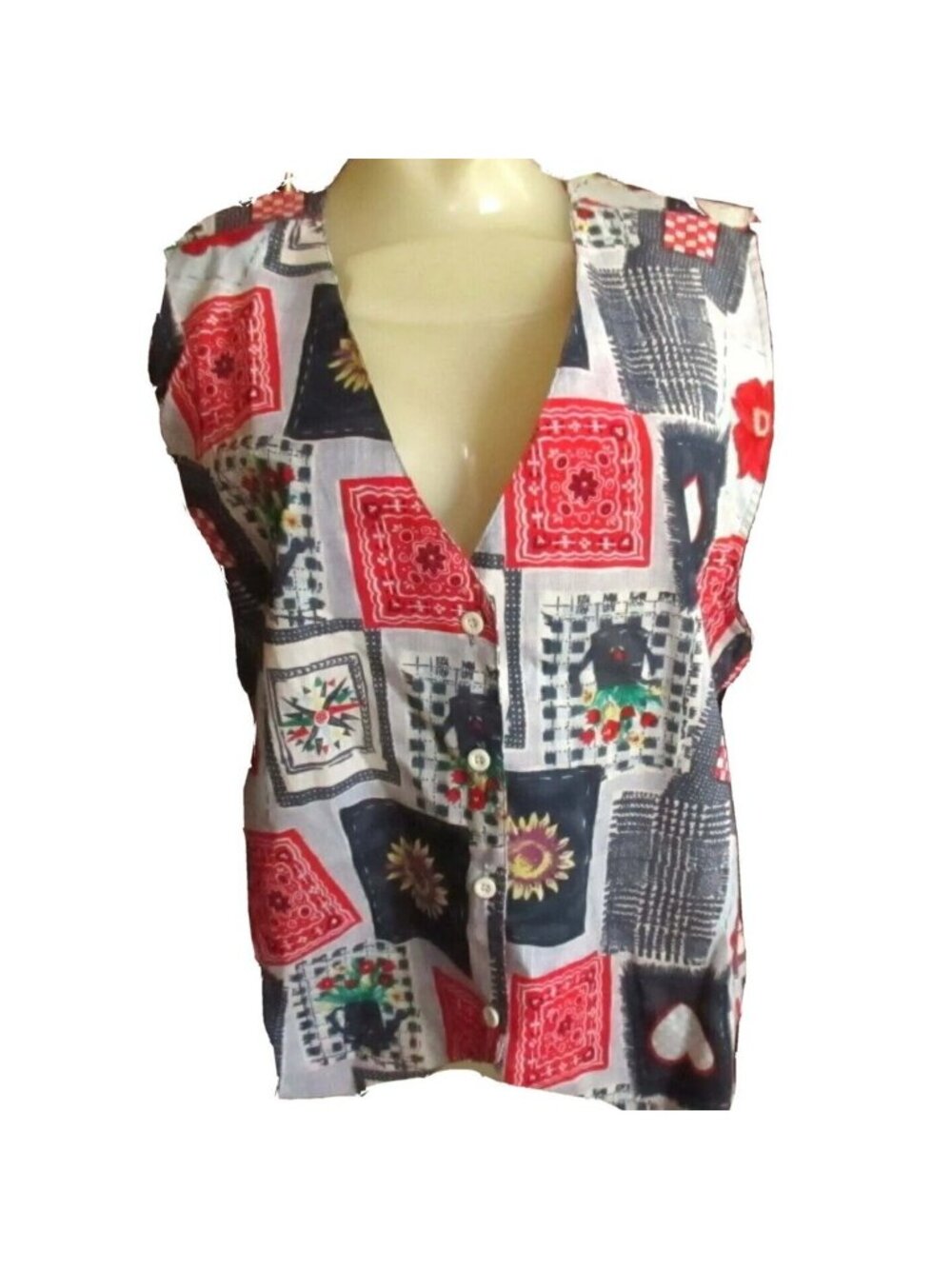 True Vintage Women's Vest Cowgirl Cactus Flower Patchwork Print Sleeveless New